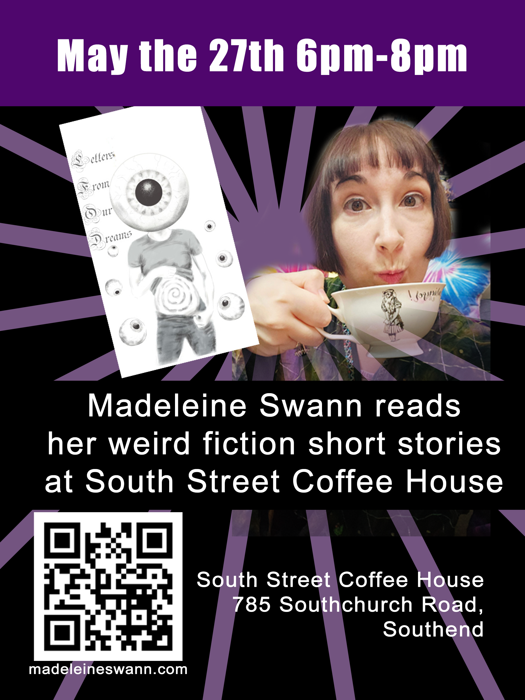 Madeleine Swann reading her weird short stories at South street coffee house
